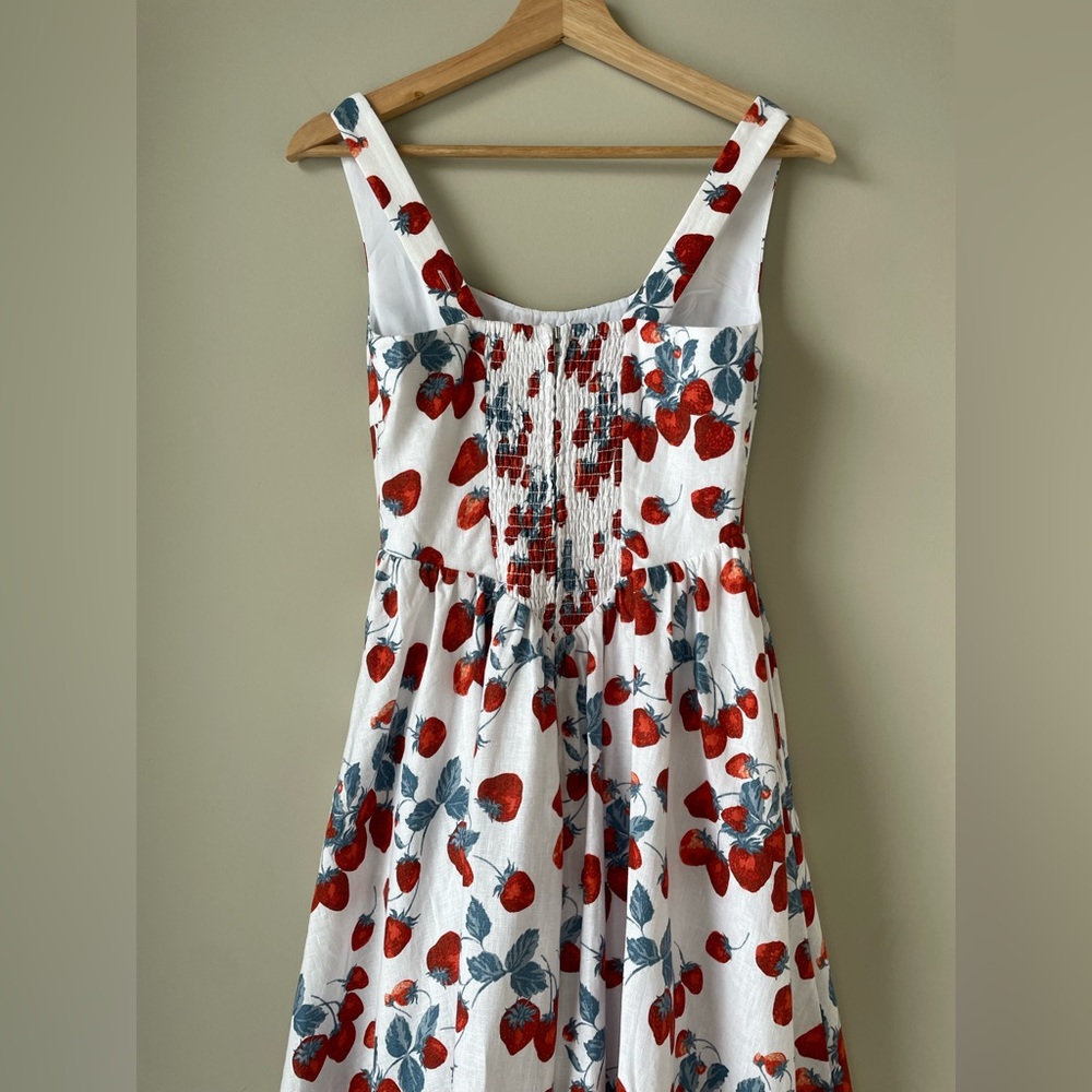 NEW Reformation Balia Midi Linen Dress in Strawberry Jam White Red | size 0 - Picture 10 of 14